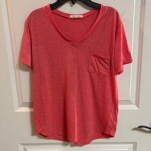 WISHFUL PARK Short Sleeve V-neck shirt w/Breast Pocket - Pink